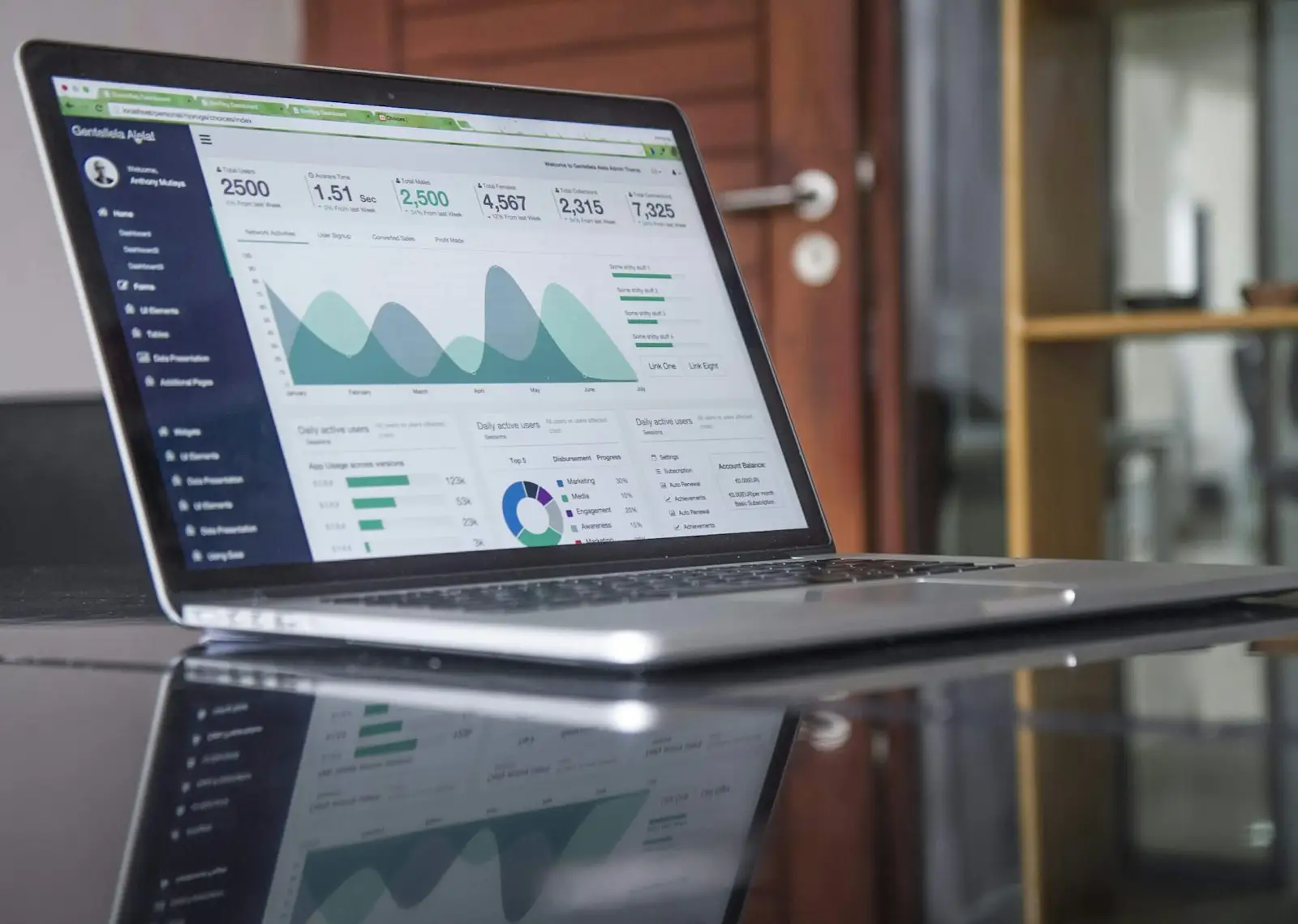Financial analytics dashboard with charts, representing CECL model development and forecasting